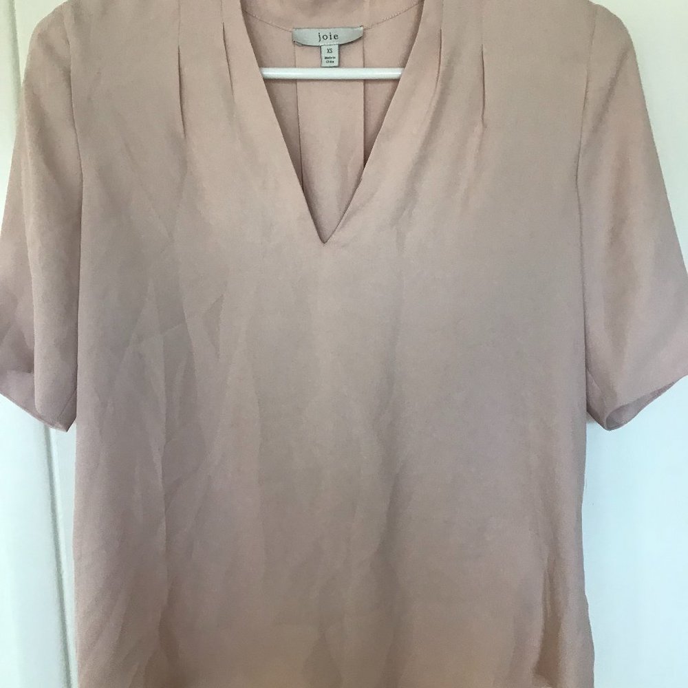 Joie Blush Pleat V Neck Blouse with Cap Shoulder Style, Size XS